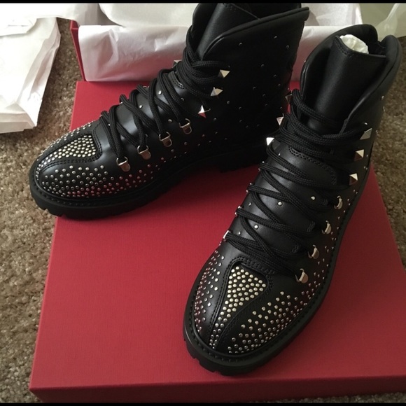 Valentino Garavani Shoes - Valentino Garavani Dewstuds Leather Hikin Boots 36